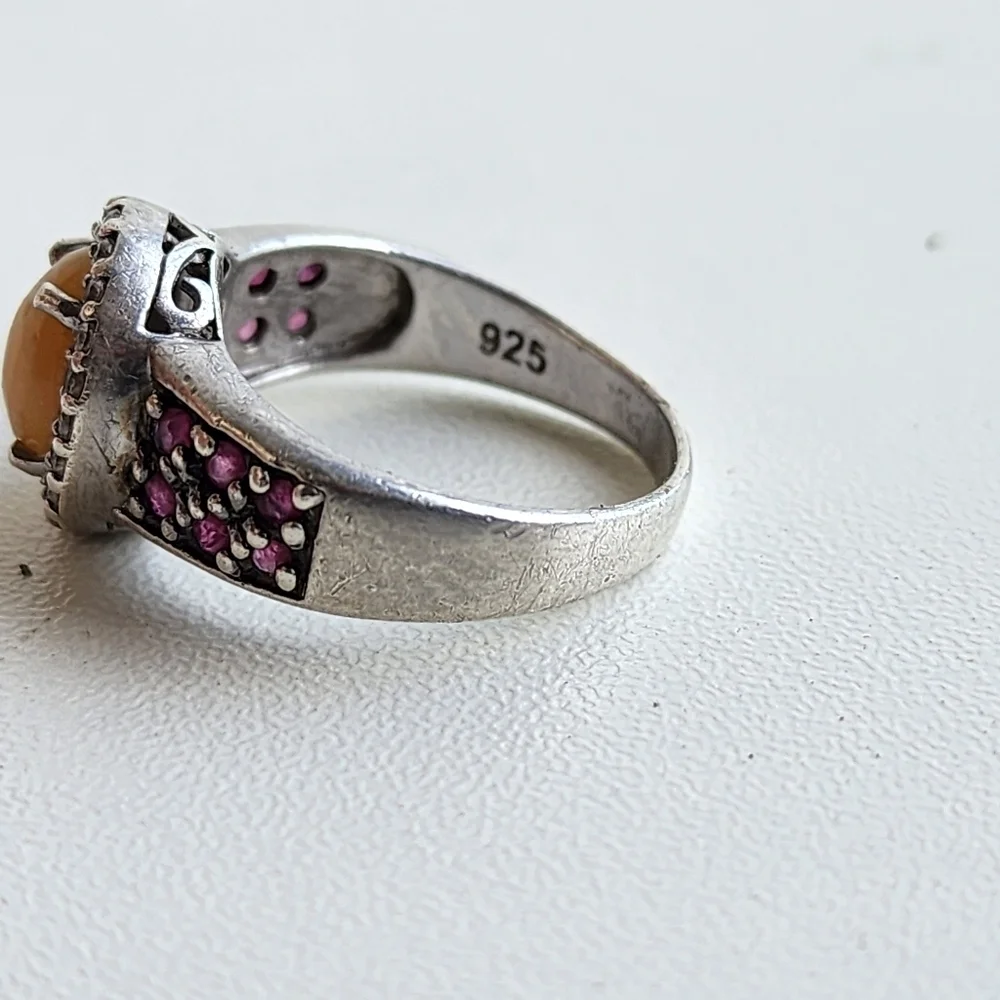 VTG D’Joy Opal Garnet Purple 4.53 g Ring Sterling Silver Signed Statement Sz 7